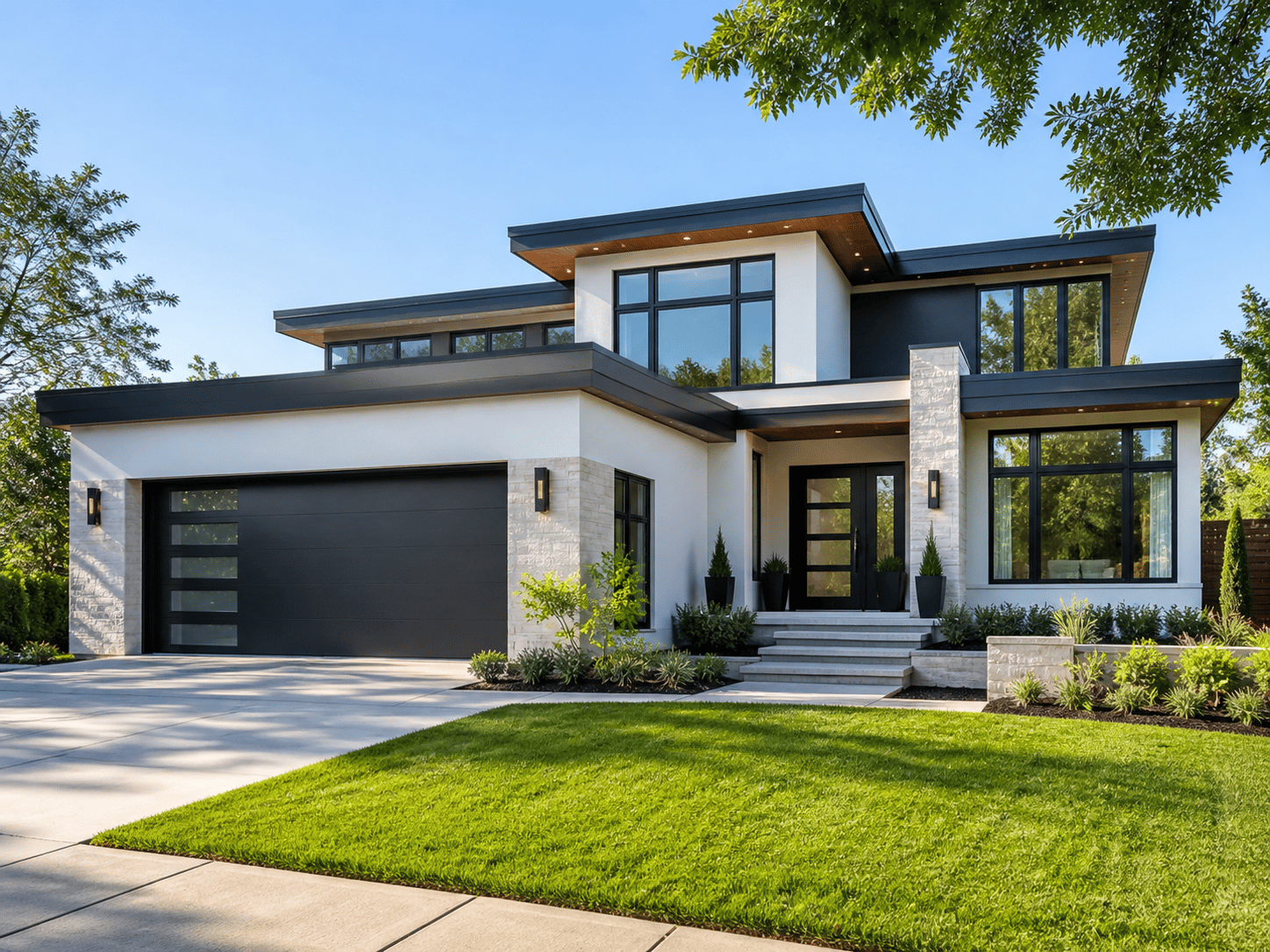Modern Home with Lush Landscaping exterior front view